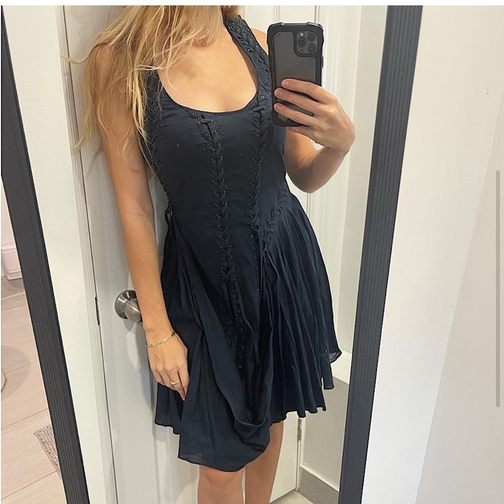 All Saints Aemilla Lace Tie Corset Dress Size 8 Dark Navy Blue Victorian